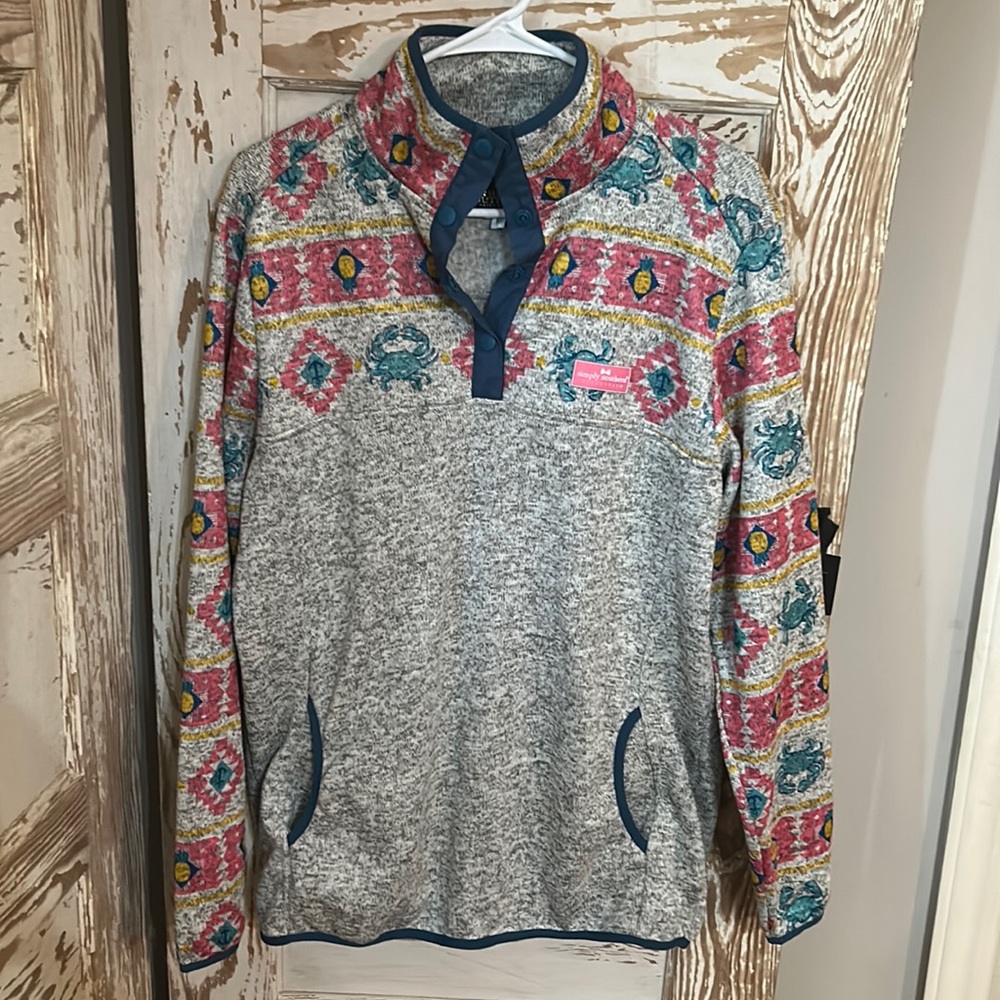 Simply Southern Crab Knit Snap Pullover in Smoke